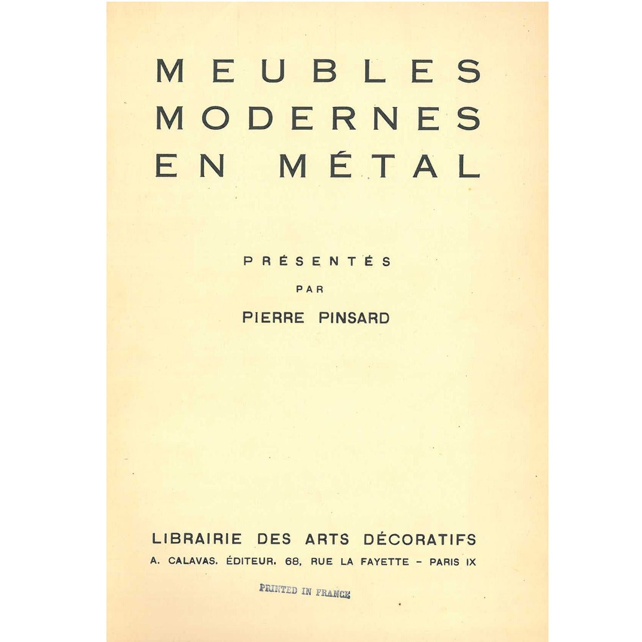 folio "Meubles Modernes en Metal" présenté par Pierre Pinsard