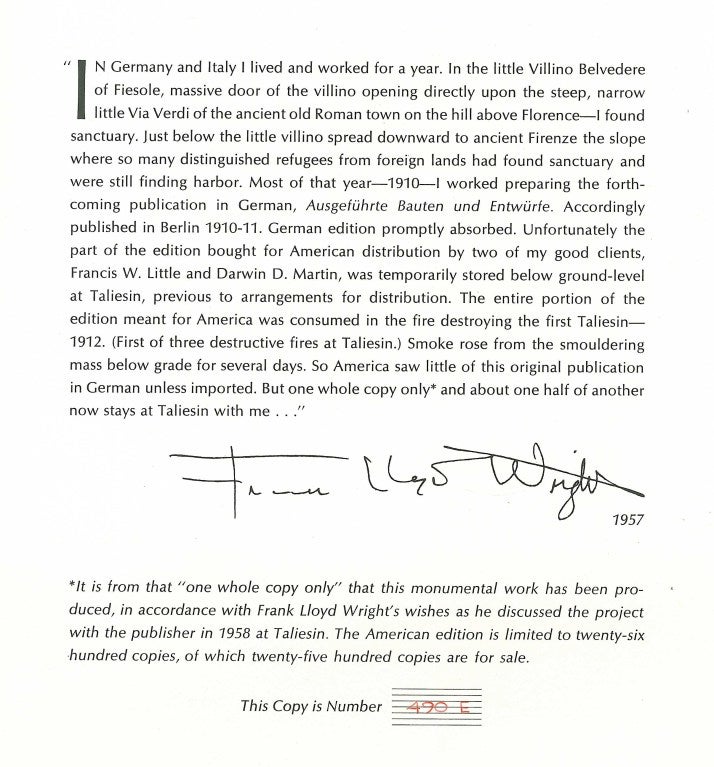 Buildings-Plans-Designs. Frank Lloyd Wright (Folio).