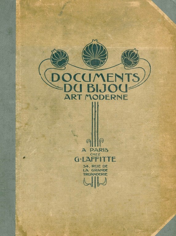 A3 folio comprising 20 plates with numerous designs for Art Nouveau jewels - includes Necklaces, Hairpins, Ear rings, Pendants, Combs, Hairpieces and more. Would be of great interest to designers and collectors