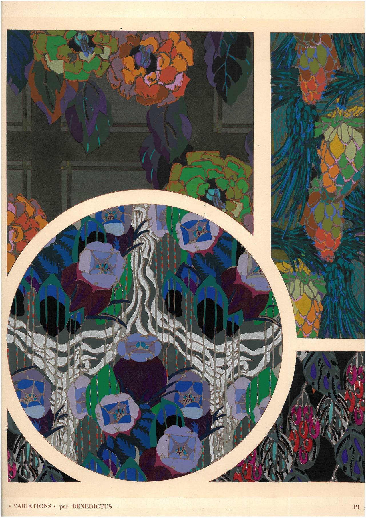 This is a complete folio sized set of 20 loose pochoir plates dating from probably 1924 but certainly that decade, done by one of the masters of this technique which was a multiple overlaying of stencils using fabulous designs and breathtaking