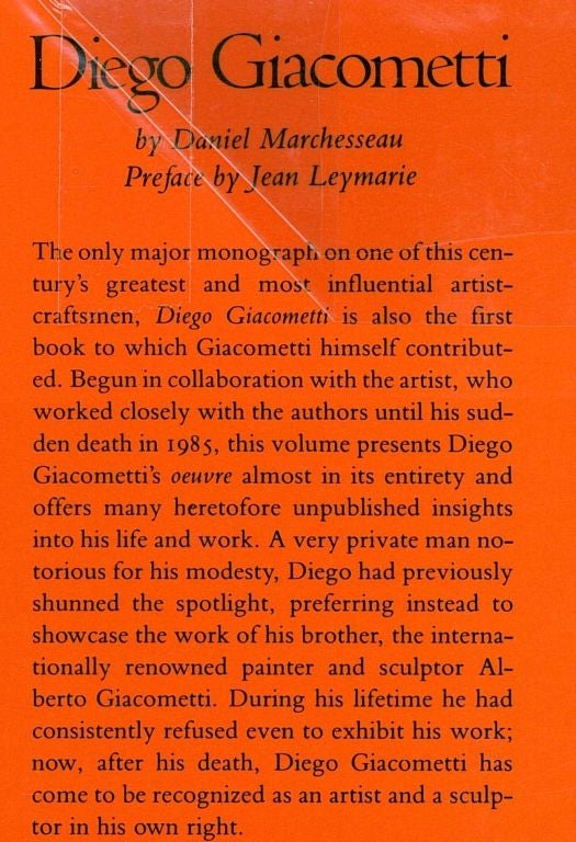 Scarce Book on the life and work of Diego Giacometti