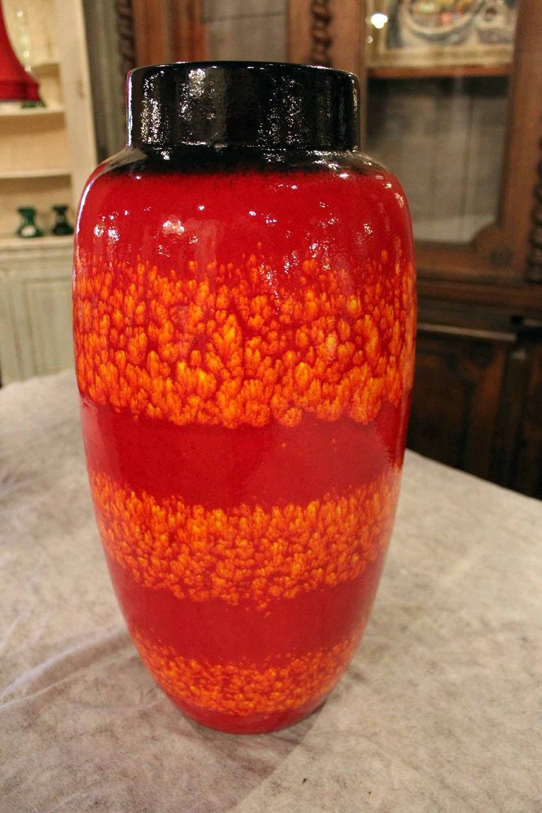 German Orange and Red Lava Vase