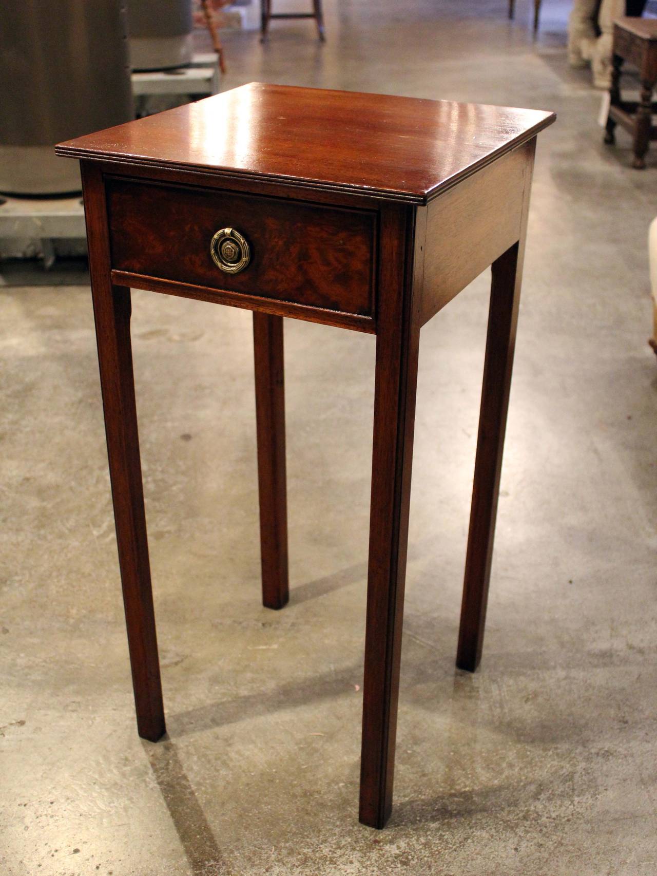 English square mahogany side table with single drawer.