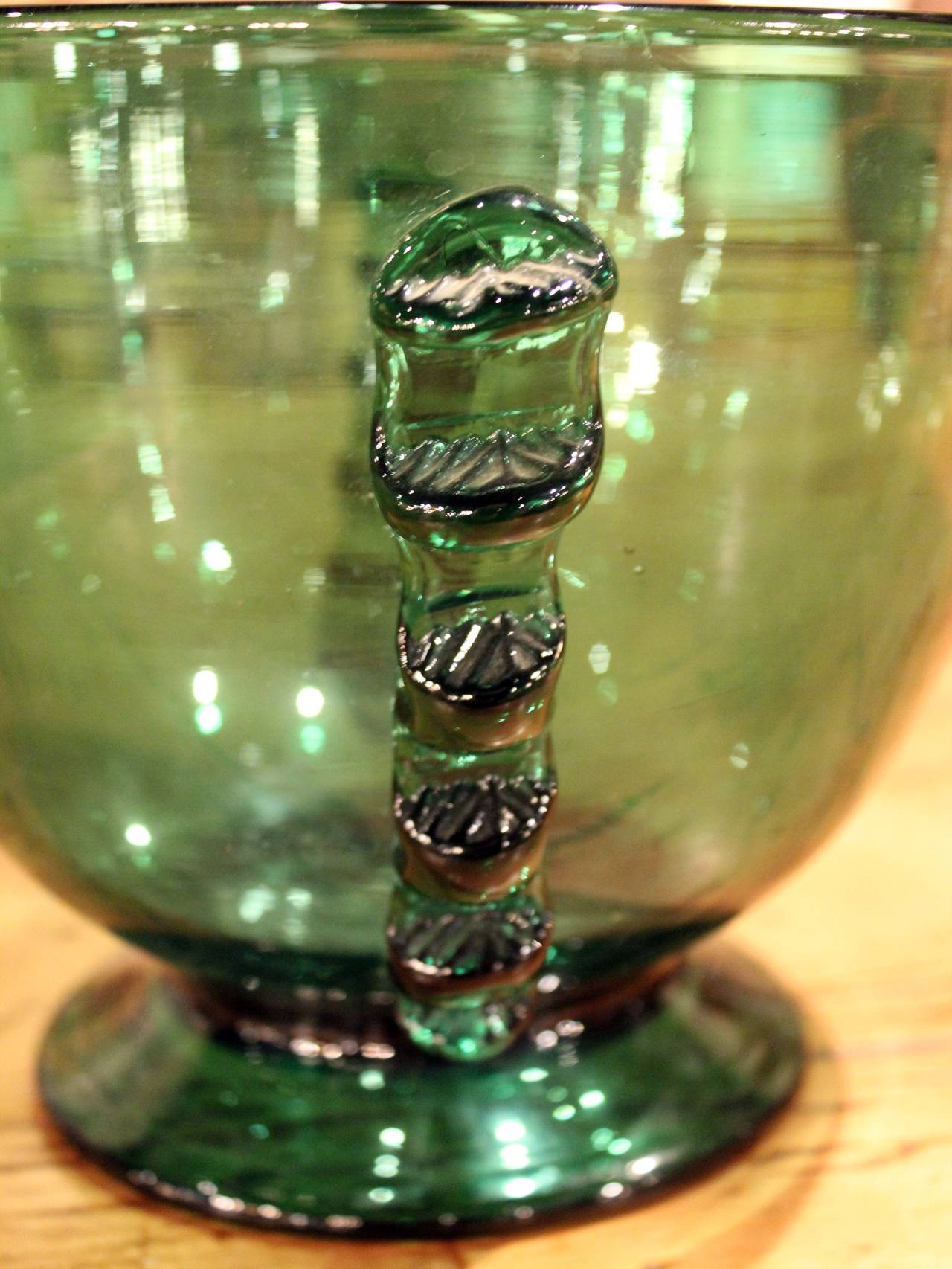 French Green Glass Bowl In Good Condition In High Point, NC