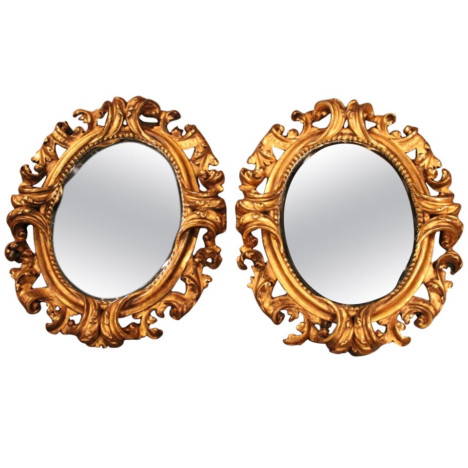 Pair Of Italian Roccoco Style Mirrors With Original Gilt & Plates From Florence For Sale