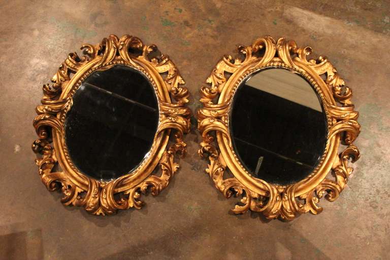 Pair Of Italian Roccoco Style Mirrors With Original Gilt & Plates From Florence In Good Condition For Sale In High Point, NC