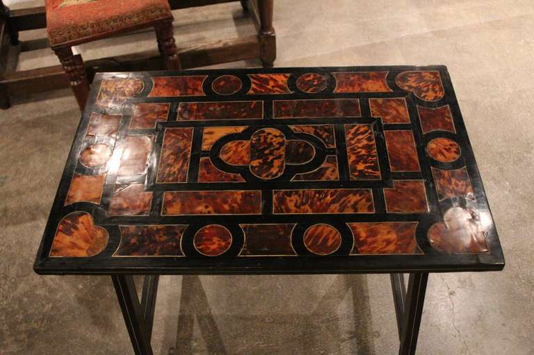 Portuguese Ebony, Tortoise and Inlaid Low Table from Portugal