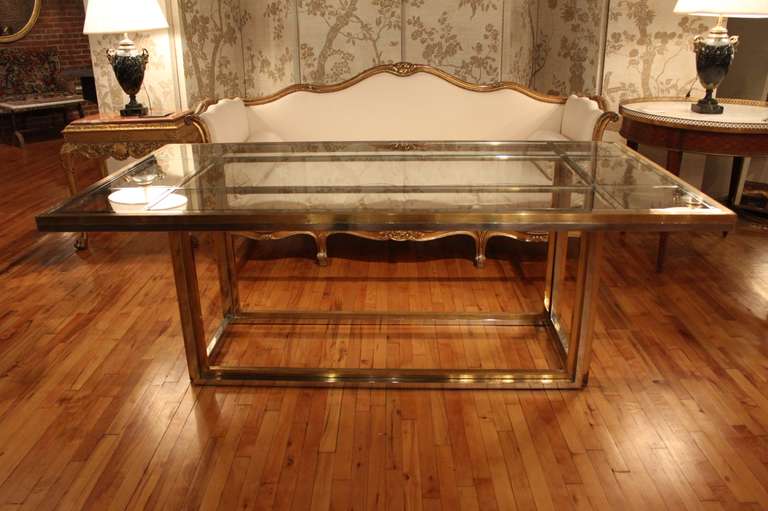 French Chrome and Brass Glass Top Table For Sale 1