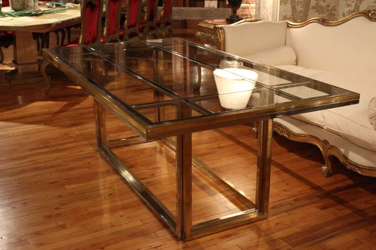 French Chrome and Brass Glass Top Table In Good Condition For Sale In High Point, NC