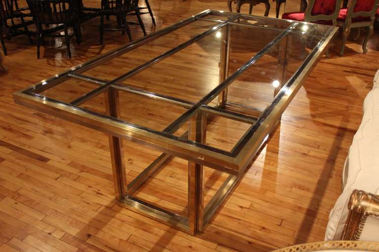 French Chrome And Brass Glass Top Table