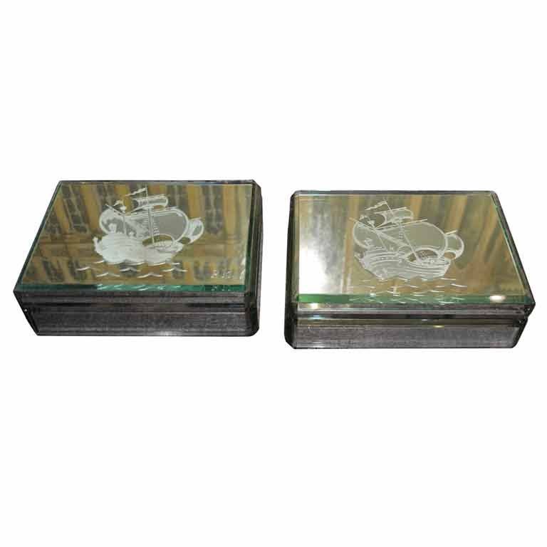 Pair of Mirrored Boxes For Sale