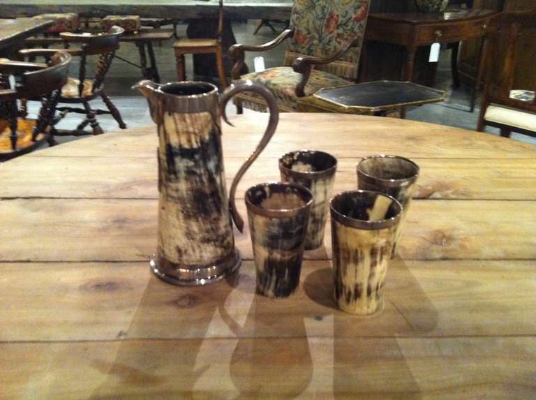 Horn Pitcher and Four Tumblers from Switzerland