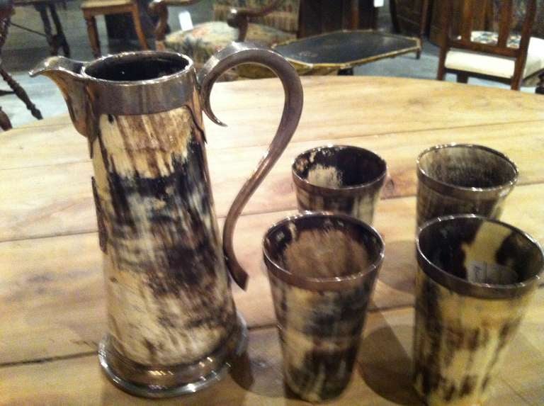 19th Century Horn Pitcher and Tumblers from Switzerland For Sale