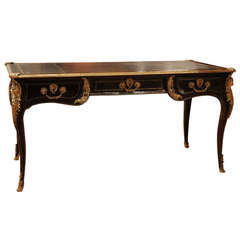 French Bureau Plat in Dark Brown Lacquer and Brass