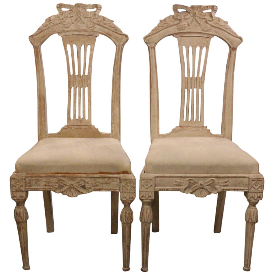 Pair of Swedish Painted Chairs For Sale