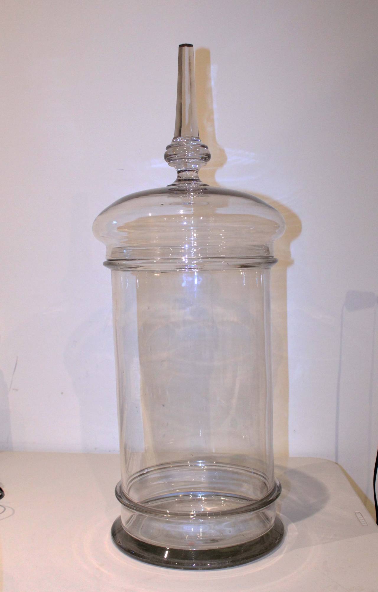 French large glass and crystal pharmacy jar with lid.