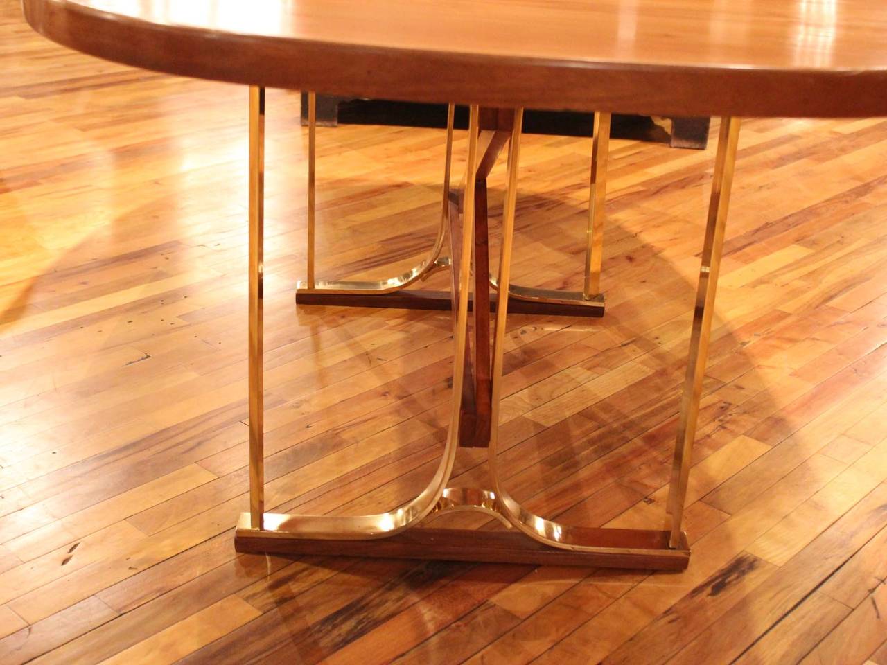Mid-20th Century Italian Brass and Cherry Center Table For Sale