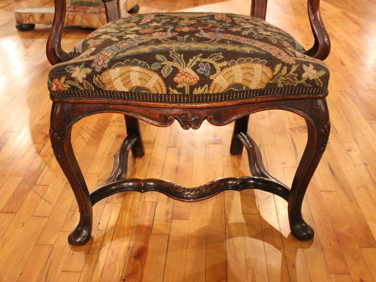 French Walnut Needlepoint Armchair In Good Condition For Sale In High Point, NC