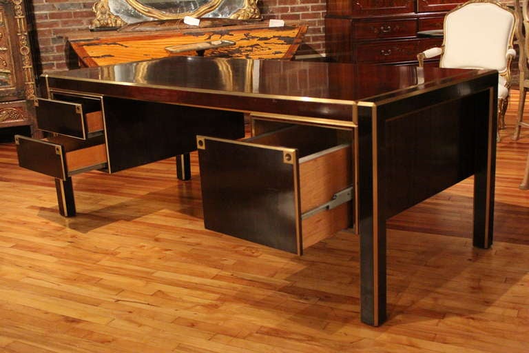 Mid-20th Century French Desk with Brass Trim