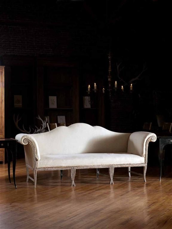 Gustavian Sofa with Unique Legs and Curved Arms, Arched Back.