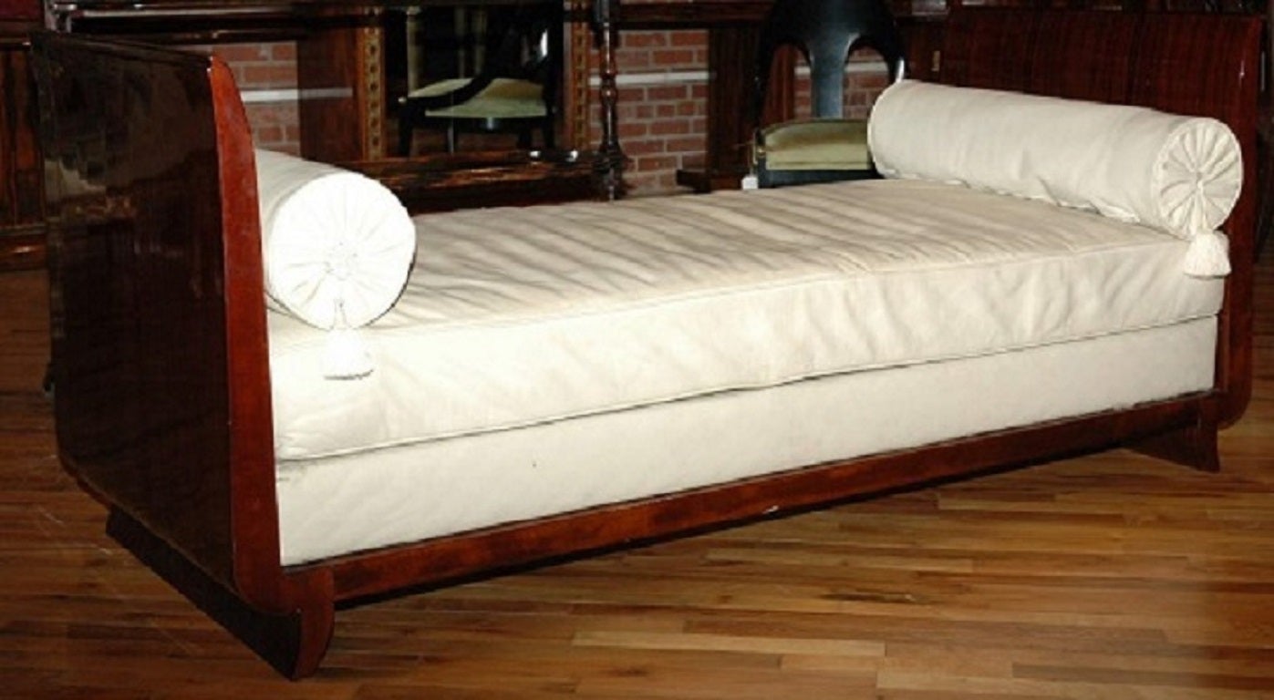 French, Daybed Made with Macassar Wood, Leather Cushion and Two Bolsters For Sale