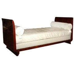 French, Daybed Made with Macassar Wood, Leather Cushion and Two Bolsters