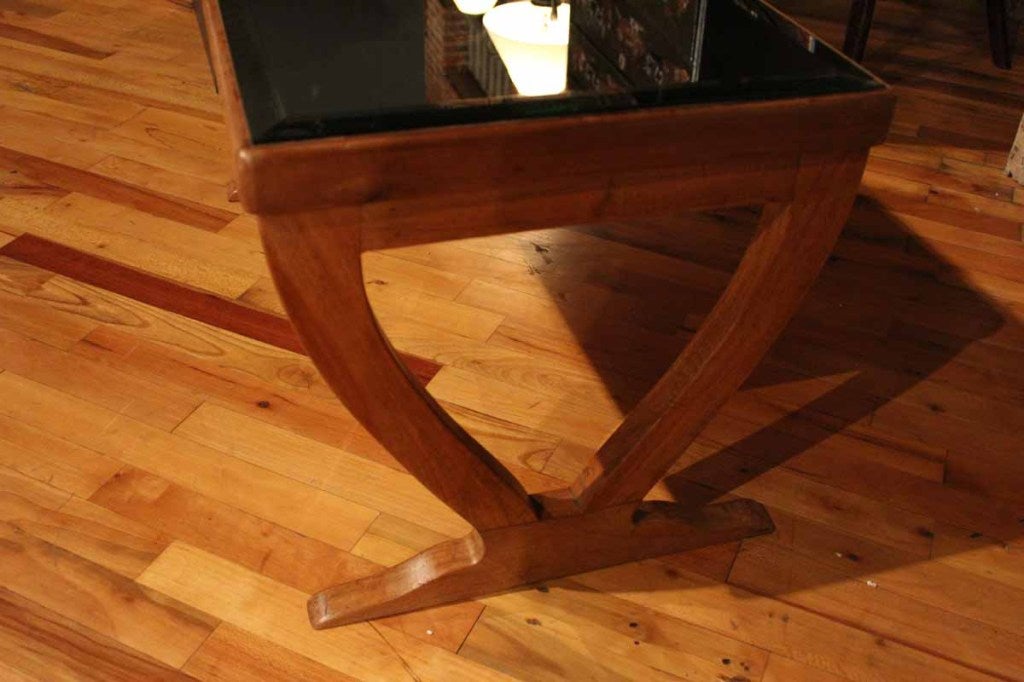 Pair of French Mirror Top Tables with Wood Base