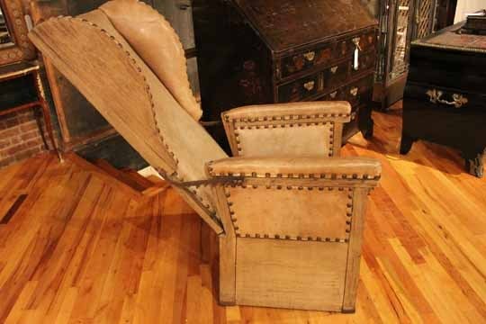 English Reclining Chair with Nail Head Trim and Rear Storage Compartment