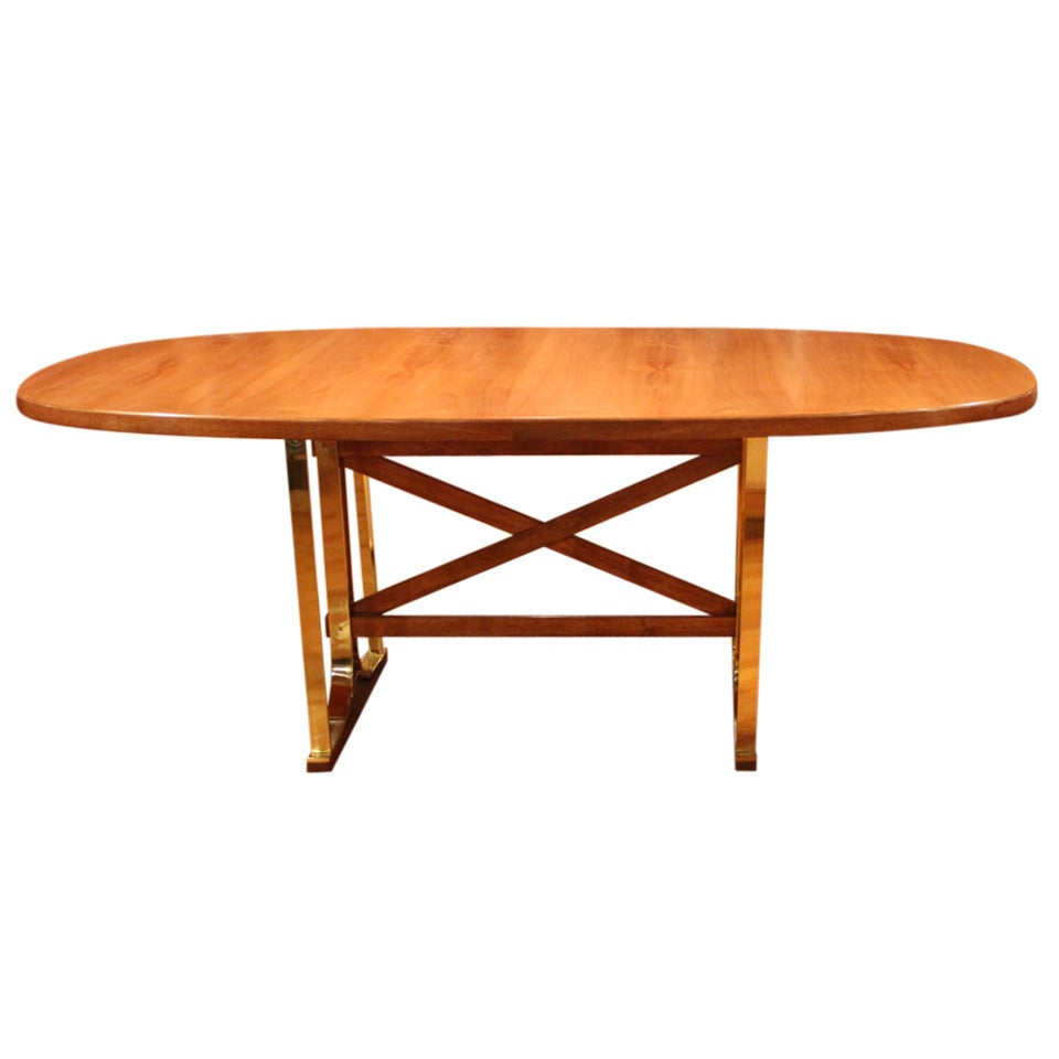 Italian Brass and Cherry Center Table For Sale