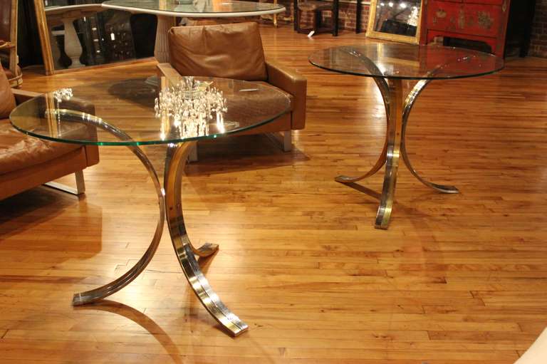 Pair Of French Brass & Glass Tables In Good Condition For Sale In High Point, NC