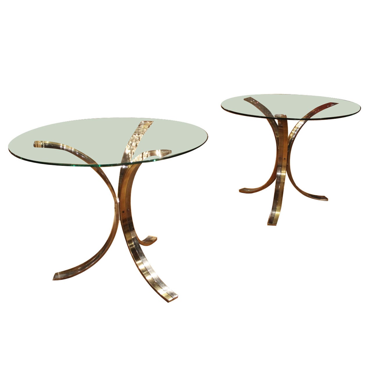 Pair Of French Brass & Glass Tables For Sale