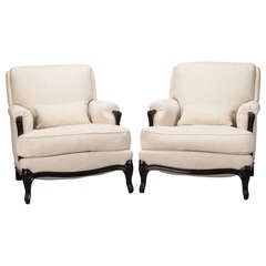 Pair Late 19th Century Ebonised French Armchairs