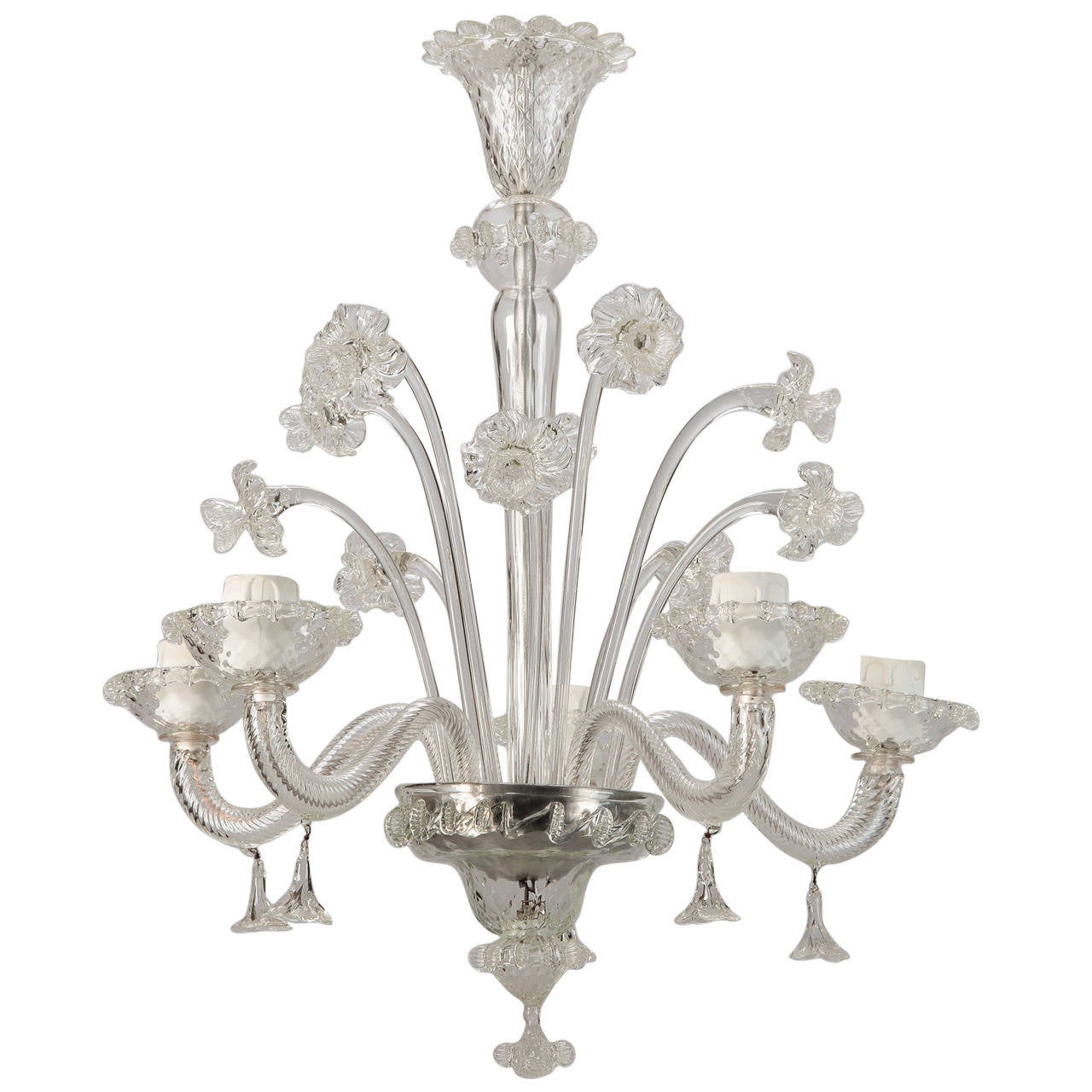 Four Light Clear Glass Daffodil Chandelier For Sale at 1stdibs