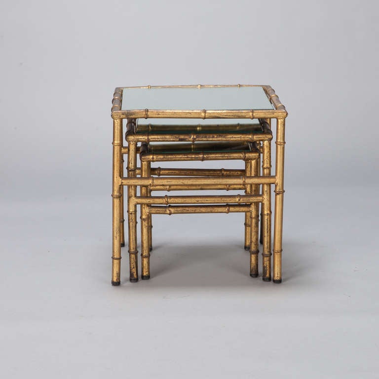 Italian Set of Three Faux Bamboo Gilt Metal Nesting Tables