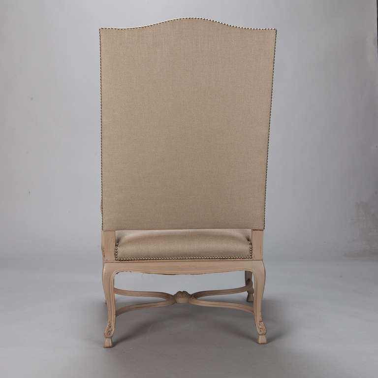 20th Century Tall French Armchair with Carved and Painted Frame For Sale