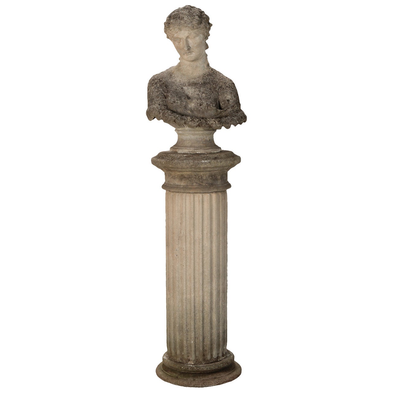 Stone Garden Bust of Greek Goddess On Stand