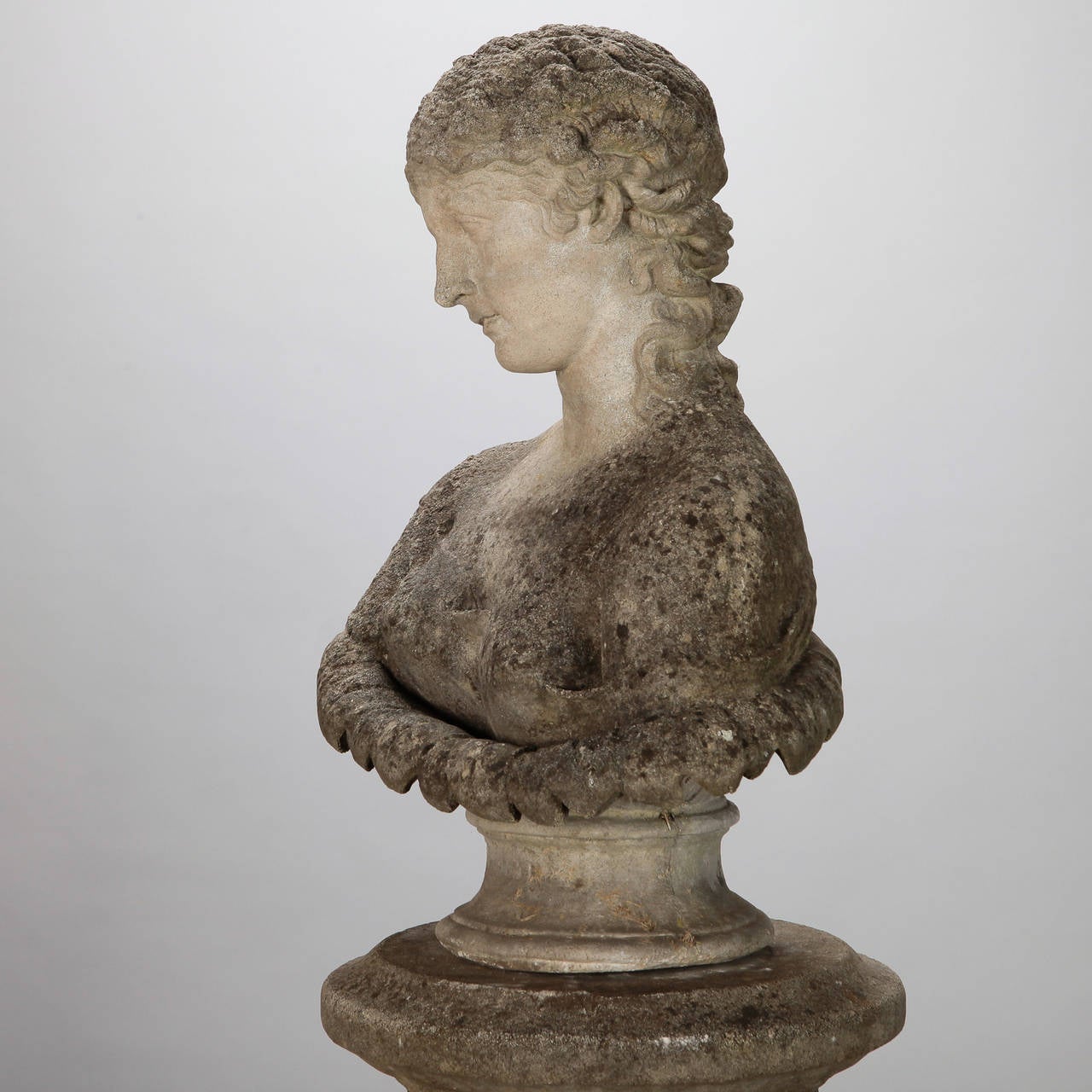 Stone Garden Bust of Greek Goddess On Stand 1