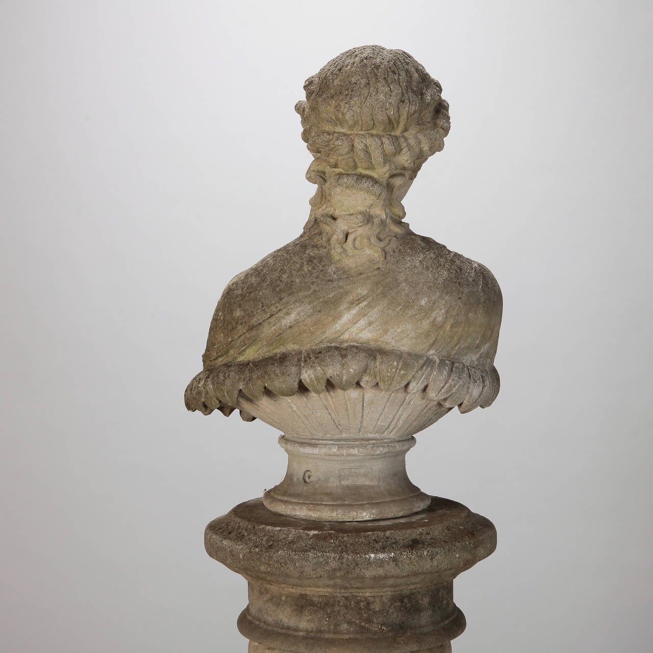 19th Century Stone Garden Bust of Greek Goddess On Stand