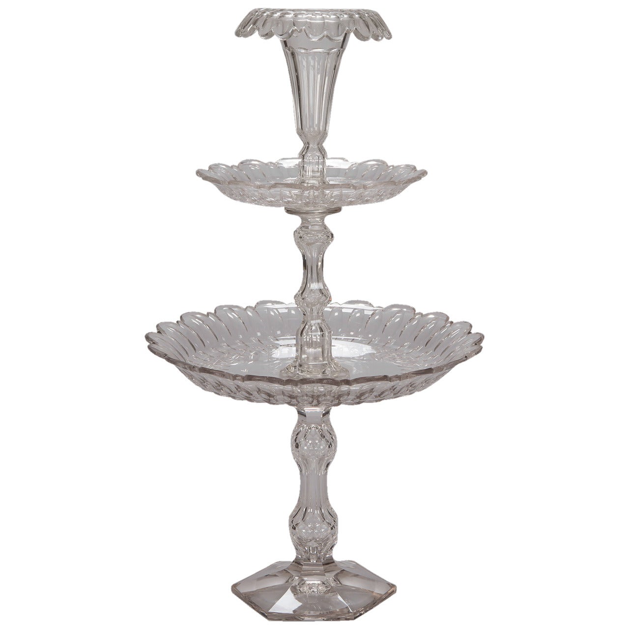 Tall Cut Crystal English Tiered Centerpiece