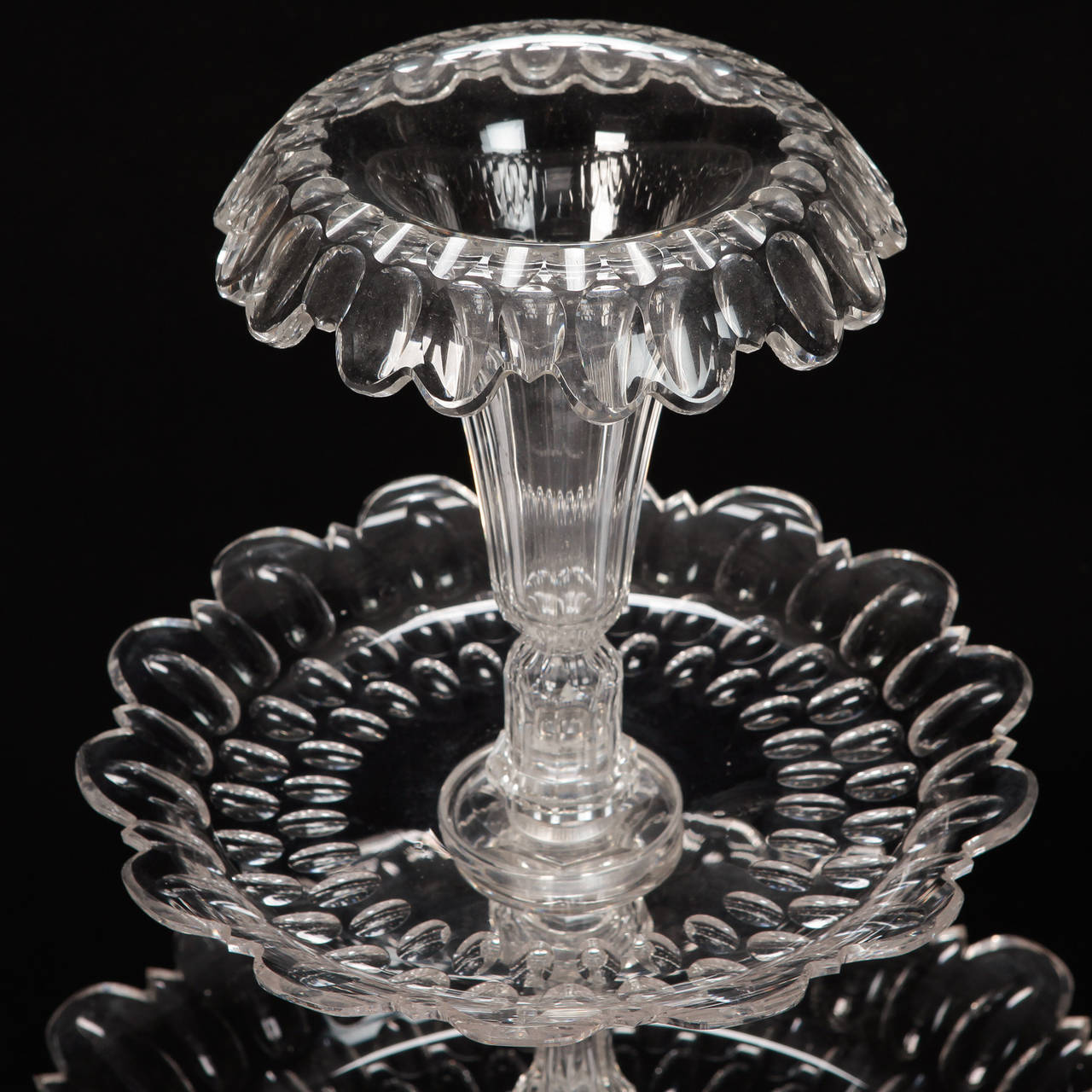 Tall Cut Crystal English Tiered Centerpiece In Good Condition In Troy, MI