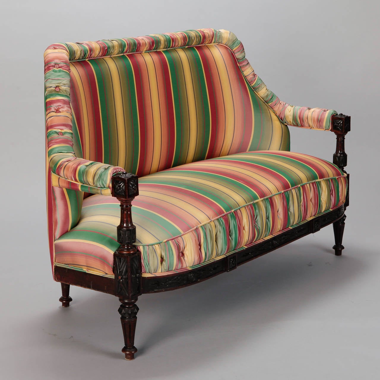 19th Century Spanish Sofa with Turned and Carved Frame For Sale at 1stDibs