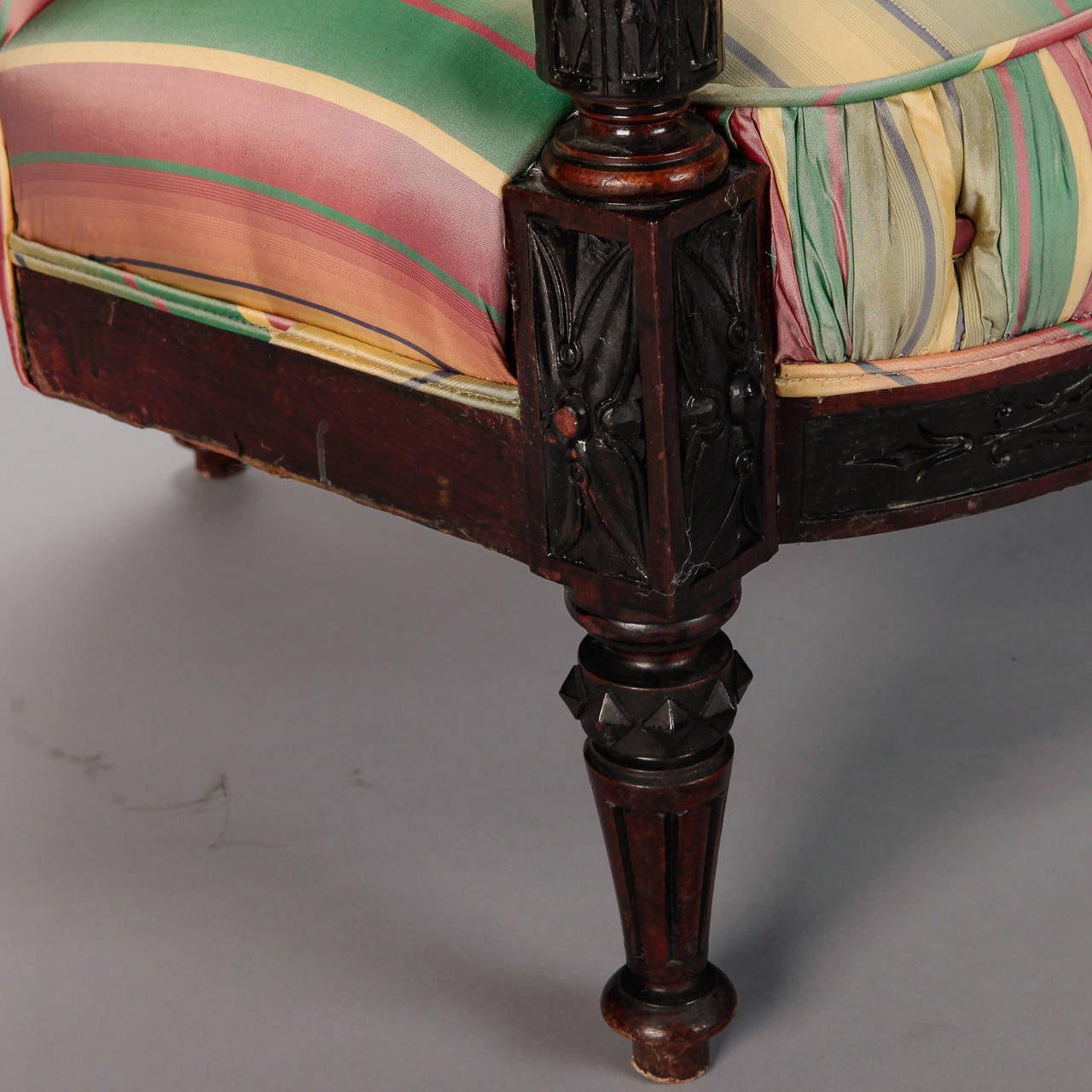 Silk 19th Century Spanish Sofa with Turned and Carved Frame