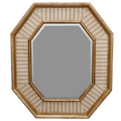 Italian Beveled Mirror with Eight Sided Gilded and Striped Frame