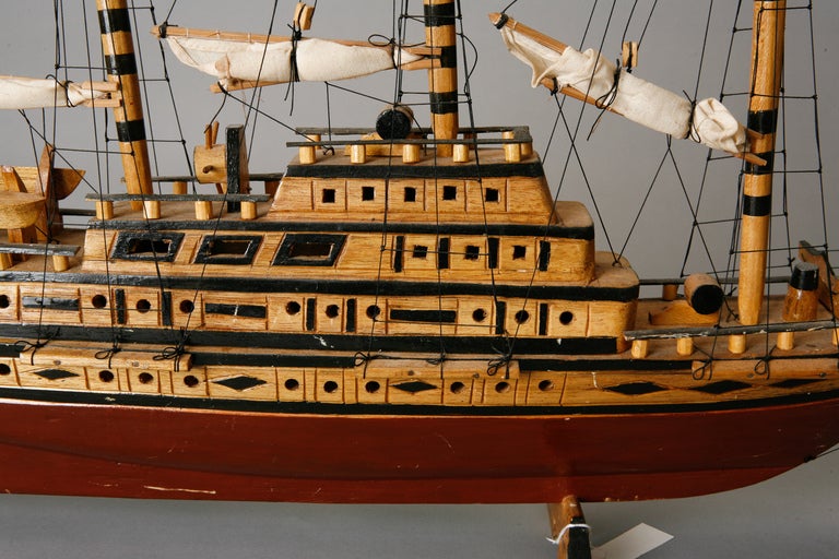 English Circa 1900s Tall Wood Model Ship