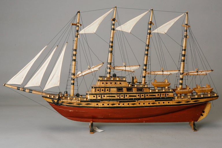 Circa 1900s Tall Wood Model Ship In Excellent Condition In Troy, MI