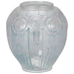 French Pale Blue Glass Art Deco Vase