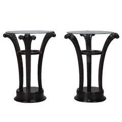 Pair of Carved and Ebonised Plume Form Tables
