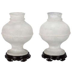 Pair of White Scavo Style Seguso Murano Glass Vases