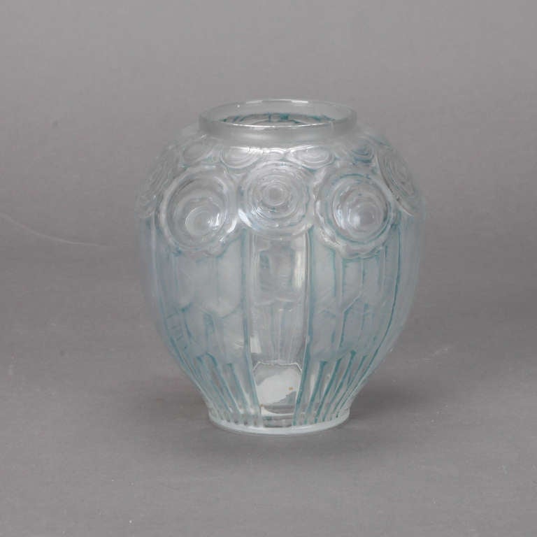 French Pale Blue Glass Art Deco Vase In Excellent Condition In Troy, MI