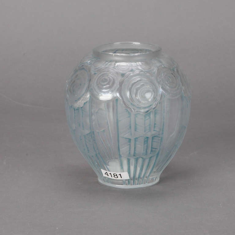 20th Century French Pale Blue Glass Art Deco Vase